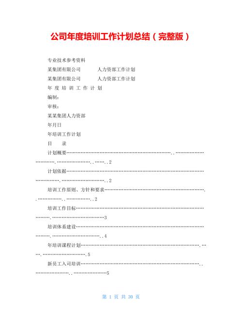 公司培训工作计划总结完整版.doc