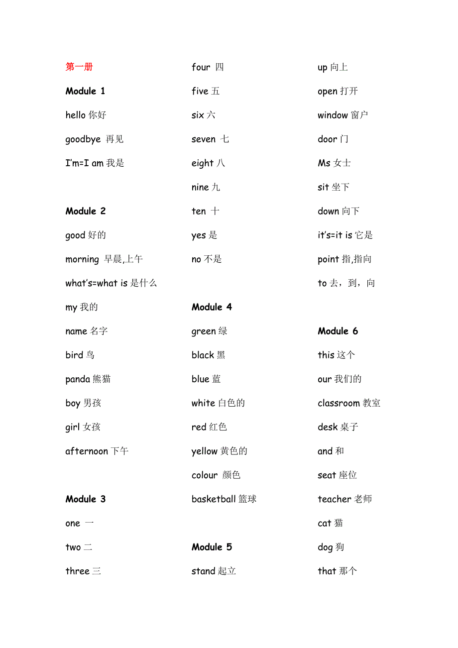 外研社一年级起点单词表.doc_第1页