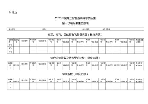 2025年黑龙江省普通高等学校招生第一次填报考生志愿表.docx