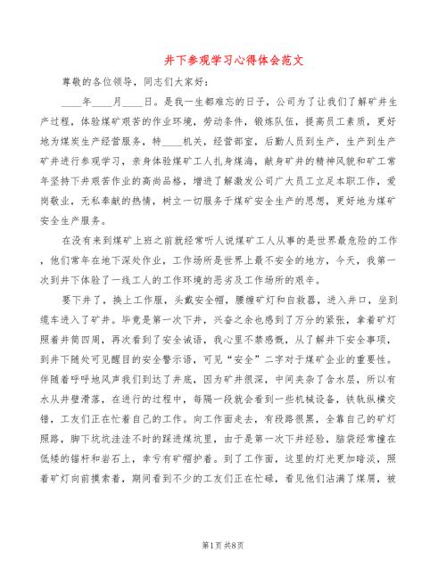 井下参观学习心得体会范文5篇.doc