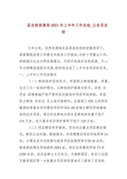 县自然资源局2021年上半年工作总结公务员总结.docx