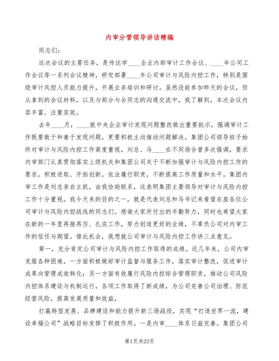 内审分管领导讲话精编4篇.doc_第1页