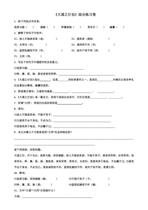 大道之行也综合练习卷.doc