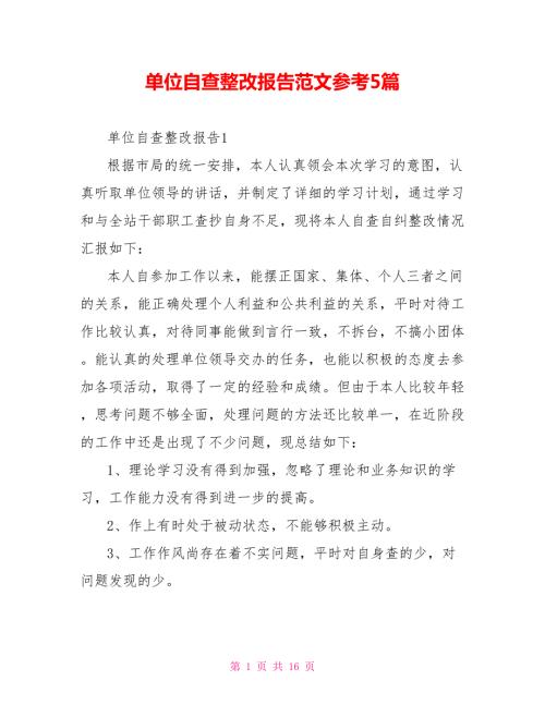 单位自查整改报告范文参考5篇.doc