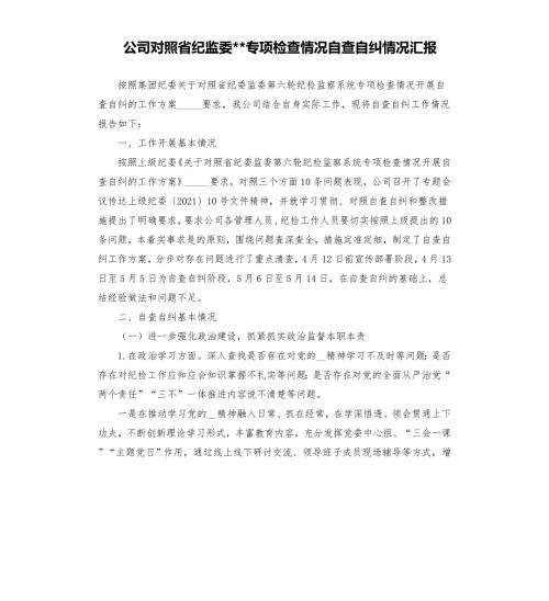 公司对照省纪监委专项检查情况自查自纠情况汇报模板.doc