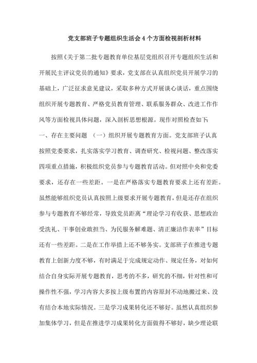 党支部班子专题组织生活会4个方面检视剖析材料.docx