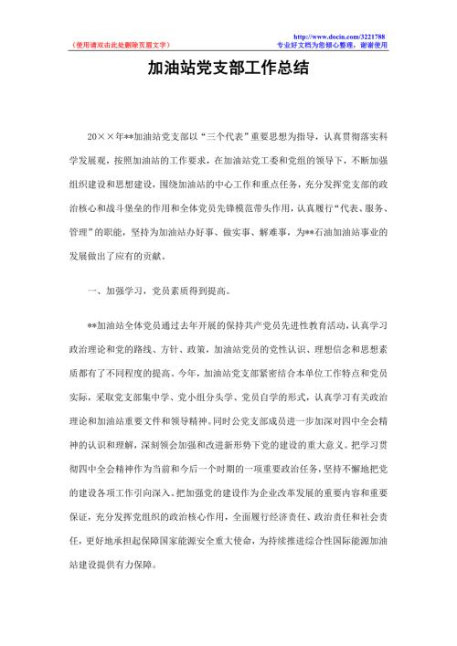 加油站党支部工作总结.doc