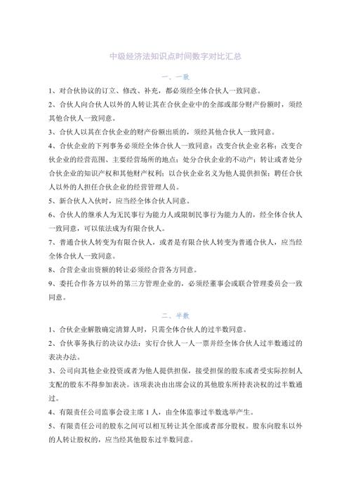 中级经济法知识点时间数字对比汇总.doc