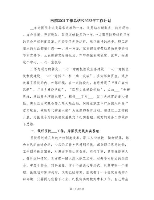 医院2021工作总结和2022年工作计划.doc