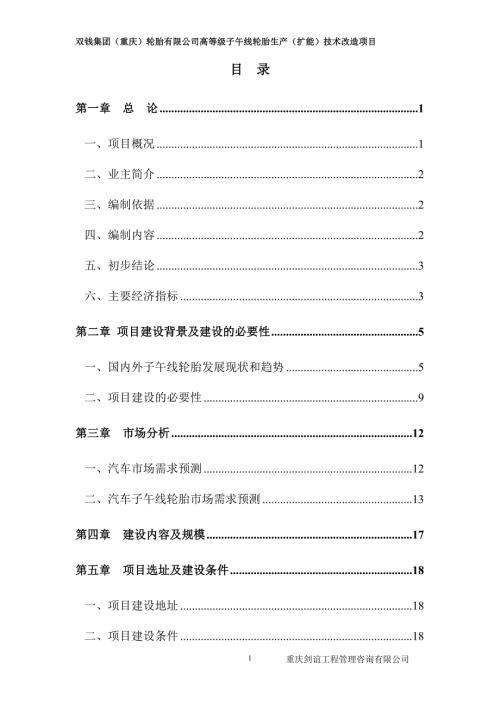 双钱集团重庆轮胎有限公司高等级子午线轮胎生产扩能技术改造项目可行性研究报告.doc