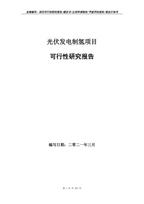 光伏发电制氢项目可行性研究报告立项申请报告.doc