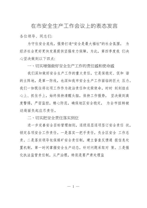 在市安全生产工作会议上的表态发言.docx