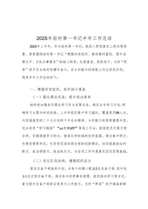2025年驻村第一书记半年工作总结.docx