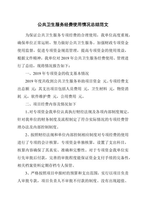 公共卫生服务经费使用情况总结范文.docx