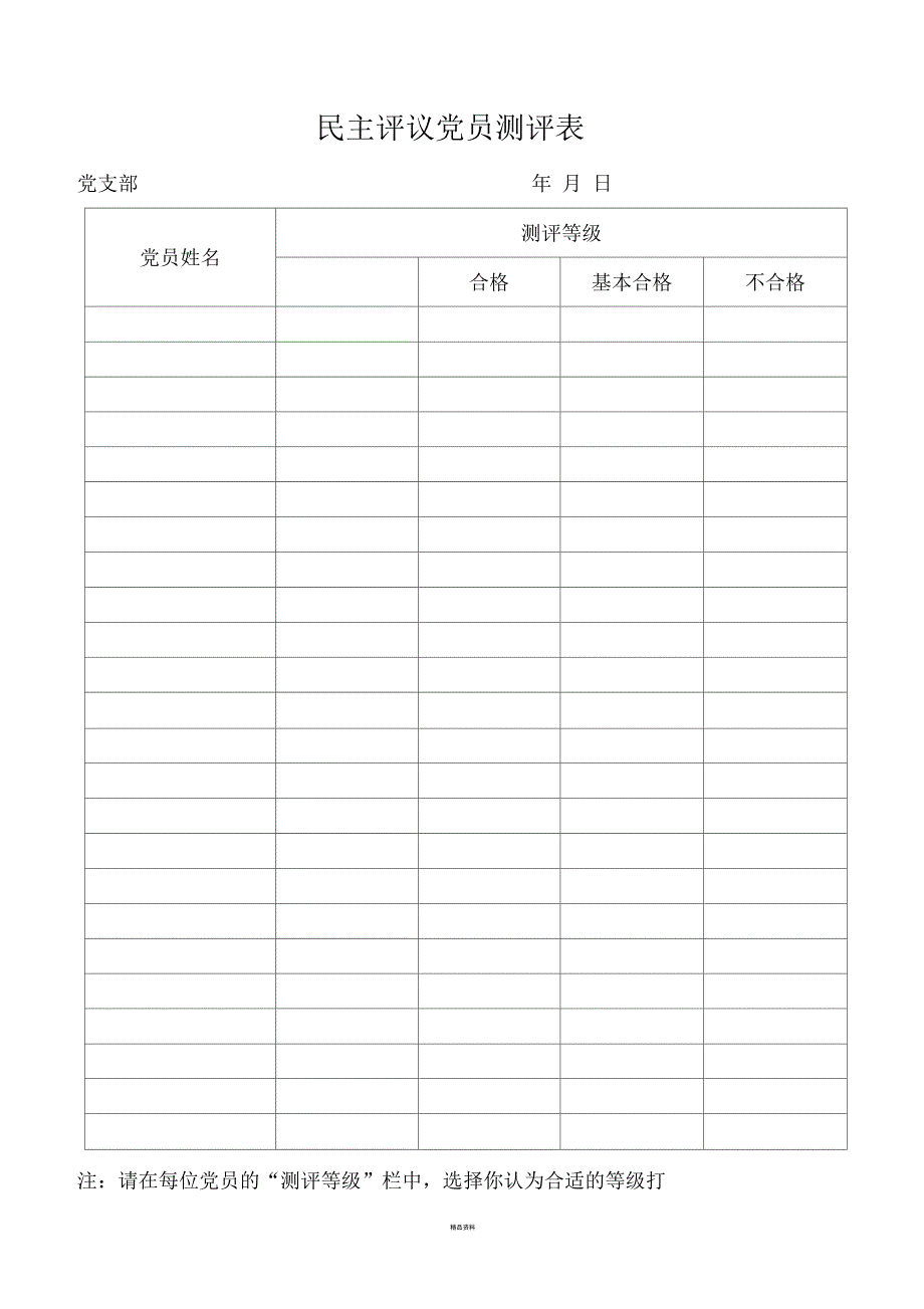 党支部民主评议党员测评表.docx_第1页