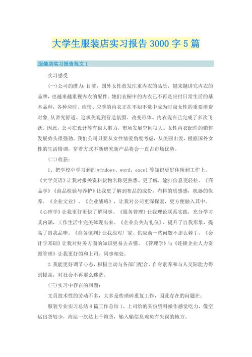 大学生服装店实习报告3000字5篇.doc
