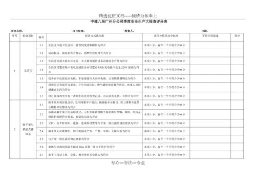 中建八局广州分公司季度安全生产大检查评分表.doc