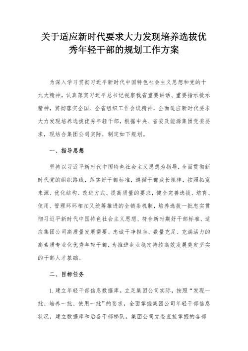 关于适应新时代要求大力发现培养选拔优秀年轻干部的规划工作方案.docx