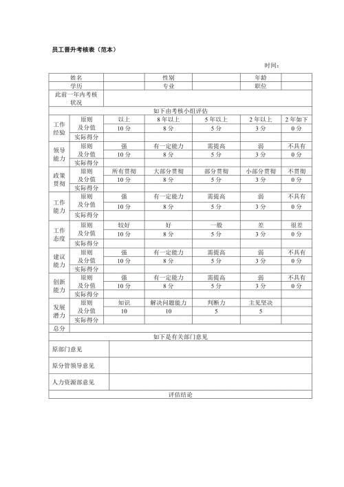 员工晋升考评表范本.doc