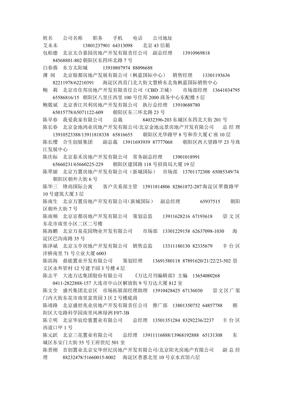 北京房地产企业老总联系目录.doc_第1页