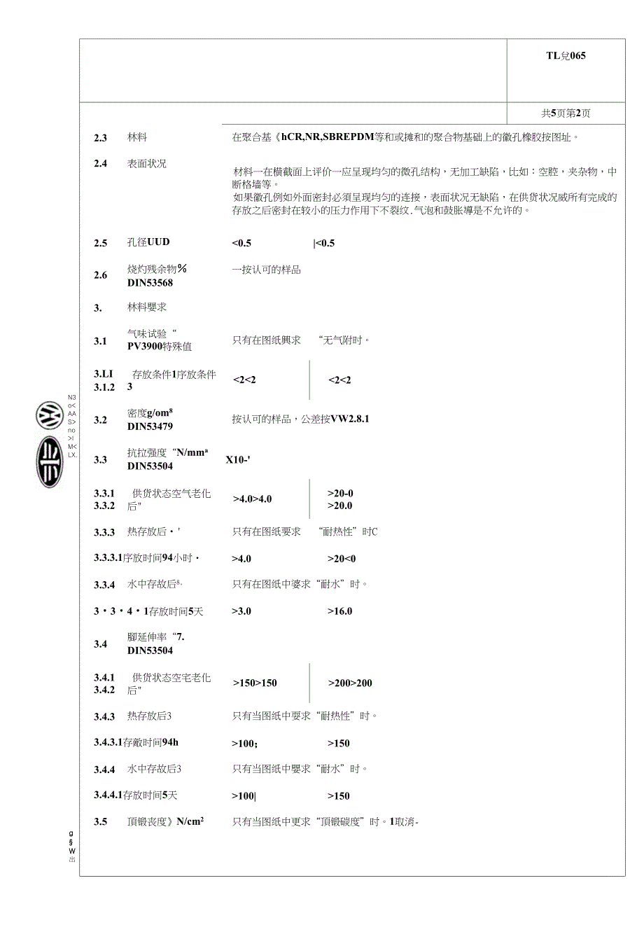 大众汽车标准TL52065微孔橡胶弹性体密封材料材料要求.doc_第2页