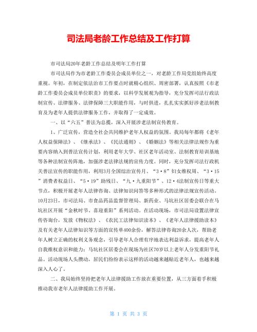 司法局老龄工作总结及工作打算.doc