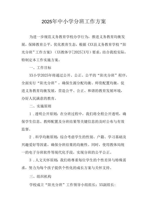 2025年开展中小学分班工作方案 合计12份.docx