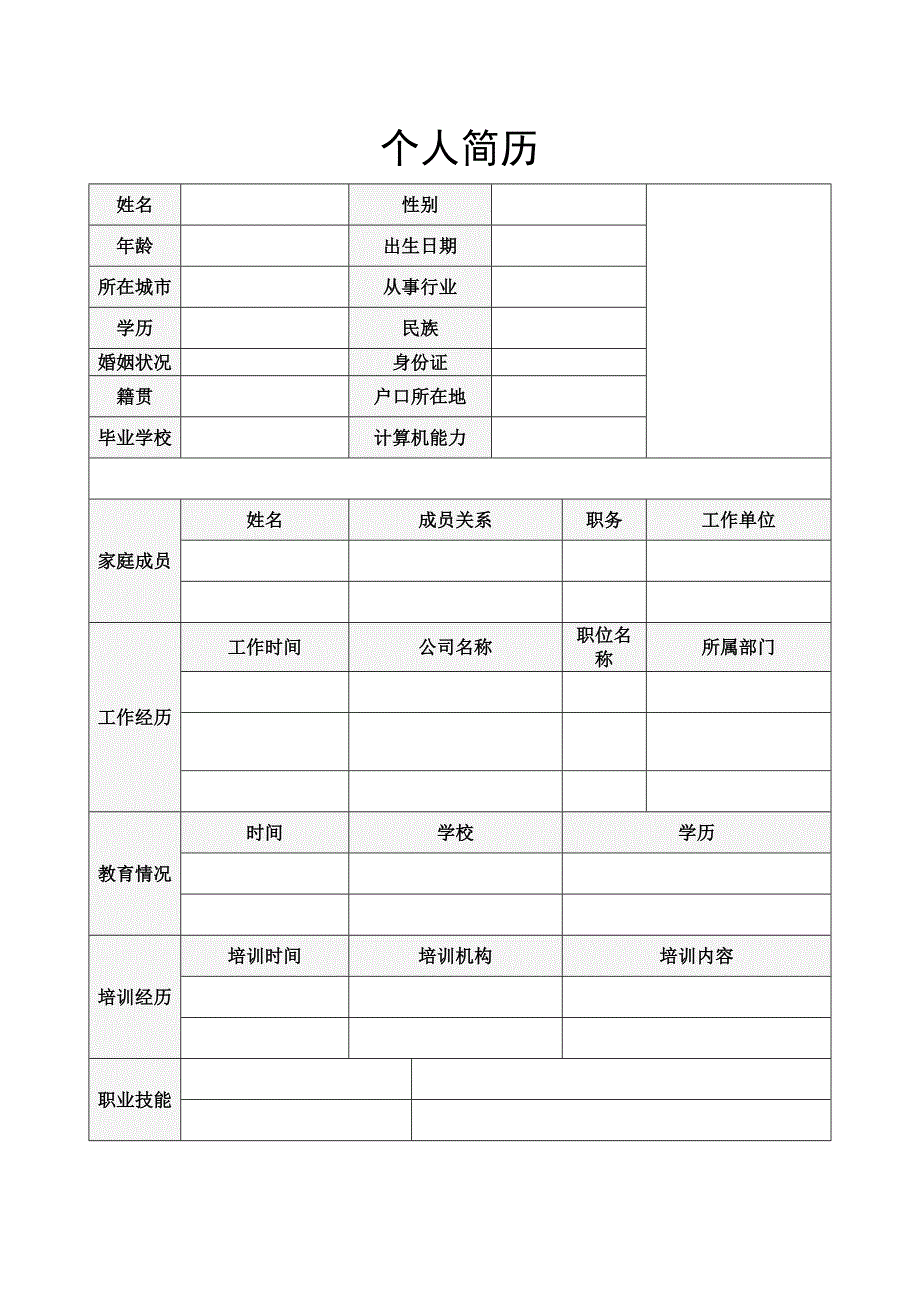 个人简历模板空白表格可编辑范本.doc_第3页
