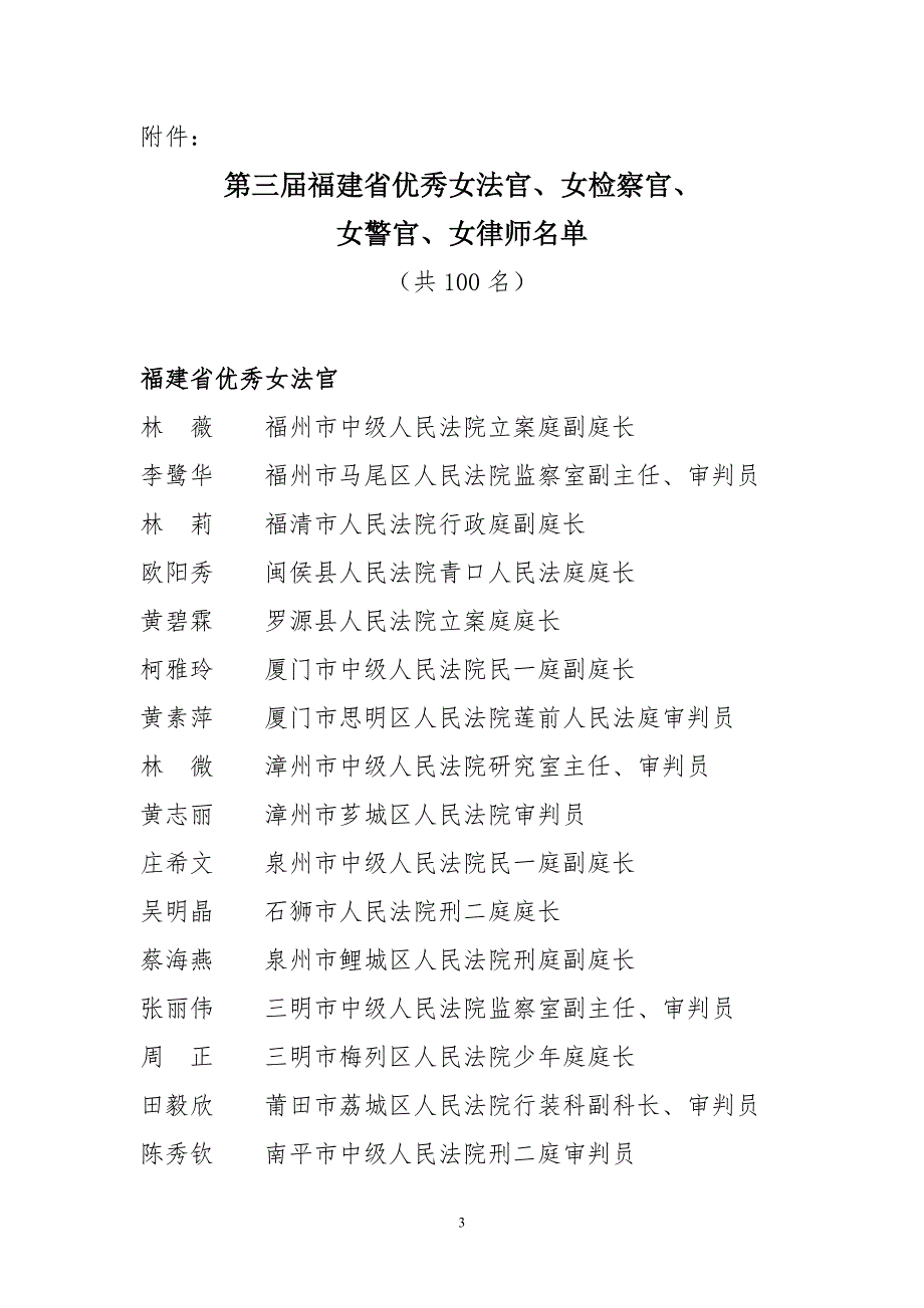 关于表彰第三福建省优秀女法官女检察官.doc_第3页