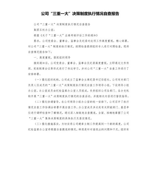 公司三重一大决策制度执行情况自查报告.docx