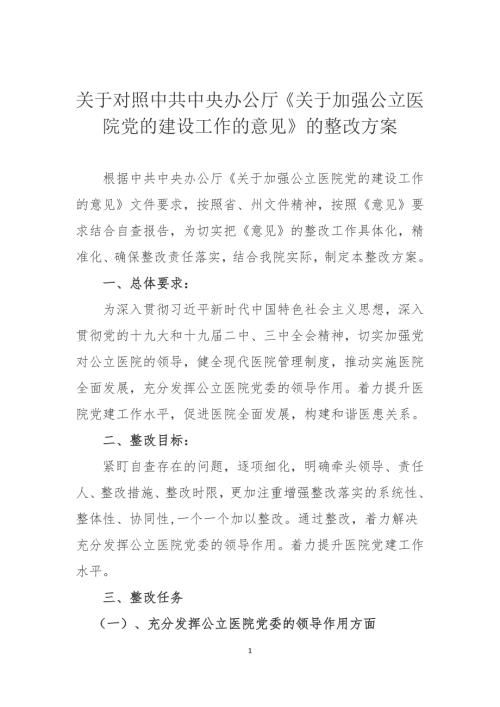 公立医院党的建设整改方案.doc