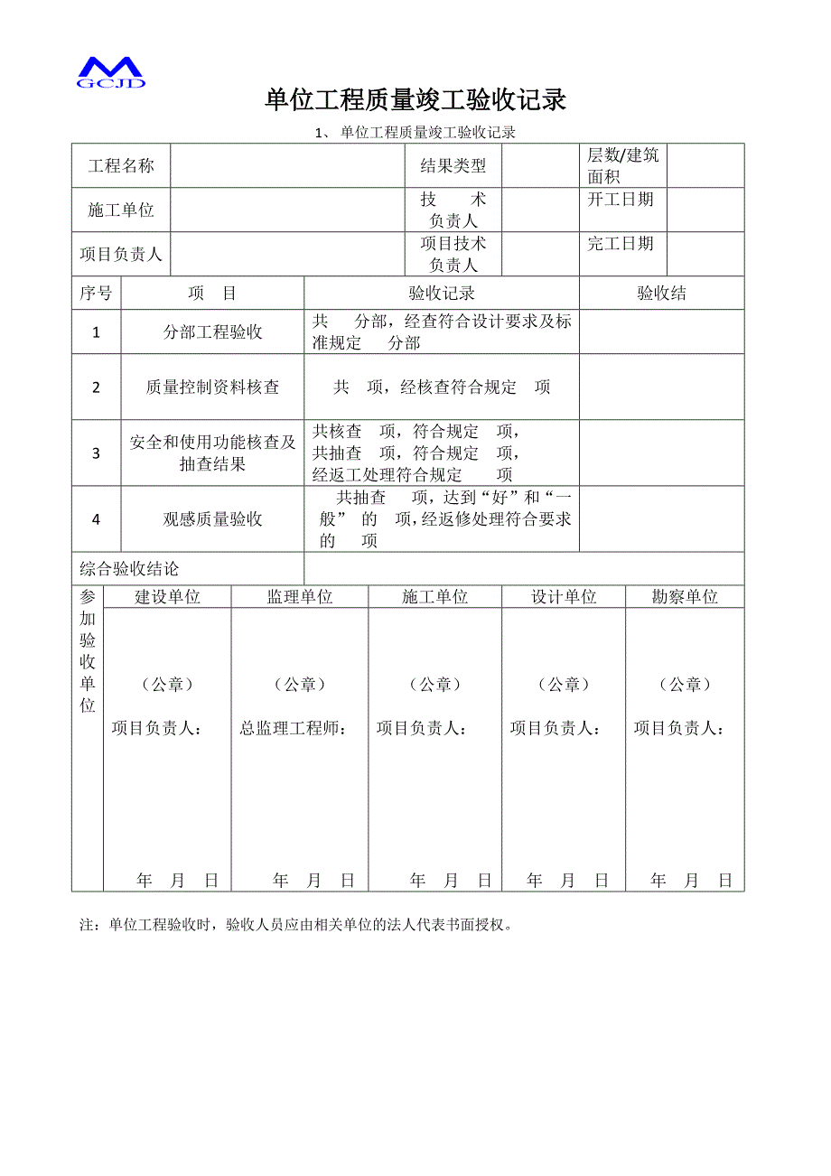 单位工程质量竣工验收记录.docx_第1页