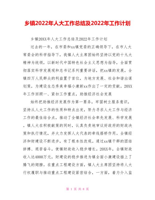 乡镇2022年人大工作总结及2022年工作计划.doc