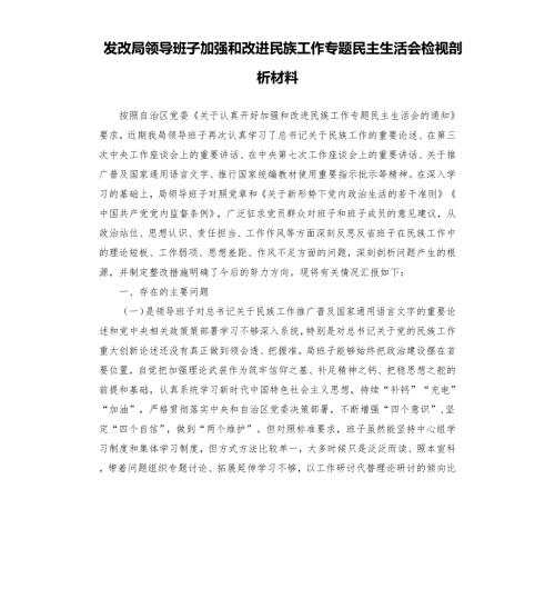 发改局领导班子加强和改进民族工作专题民主生活会检视剖析材料.docx