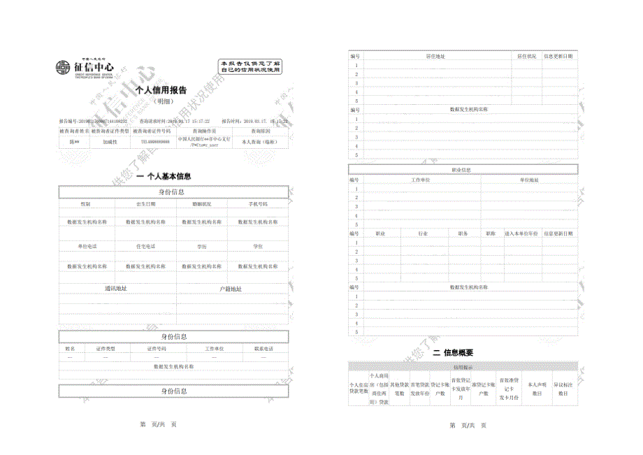 个人征信报告模板征信报告模板带水印.doc_第1页