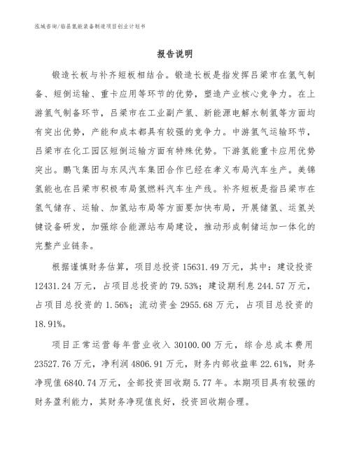 临县氢能装备制造项目创业计划书.docx