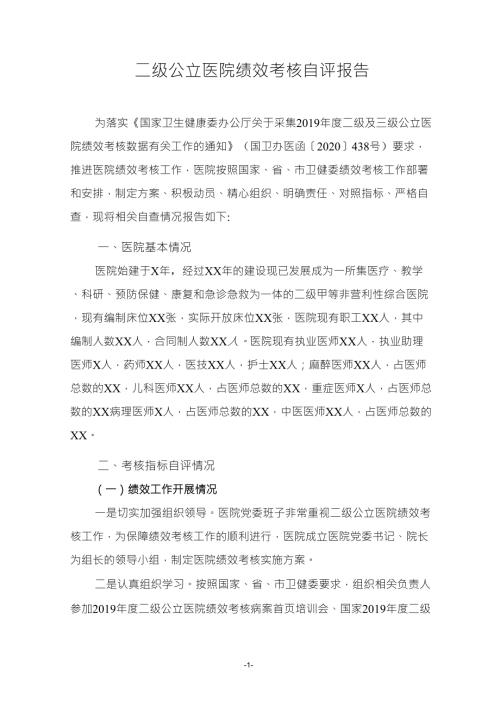 二级公立医院绩效考核自评报告版.doc