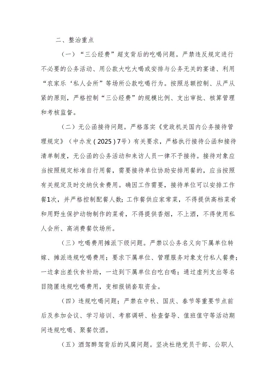 (2篇)开展整治违规吃喝问题专项行动方案.docx_第2页