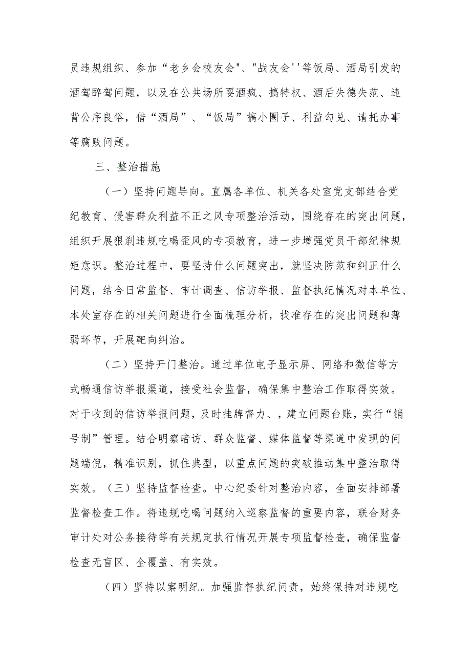(2篇)开展整治违规吃喝问题专项行动方案.docx_第3页
