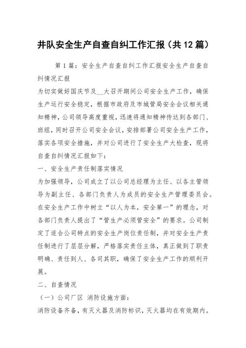 井队安全生产自查自纠工作汇报共12篇.docx
