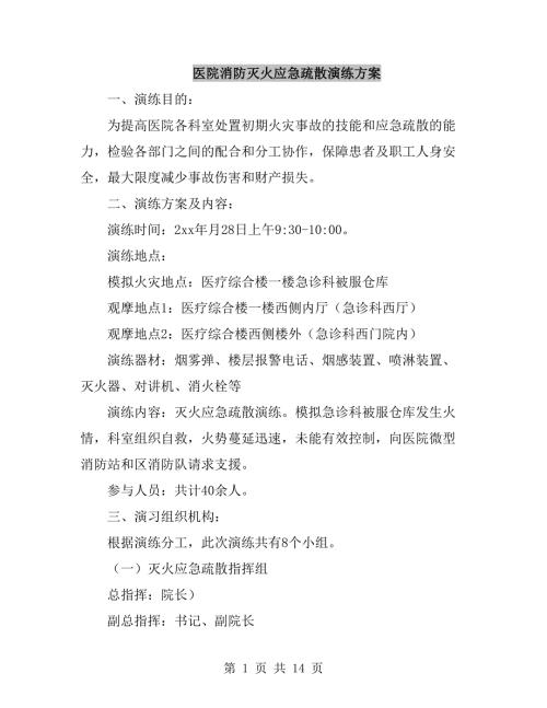 医院消防灭火应急疏散演练方案.doc