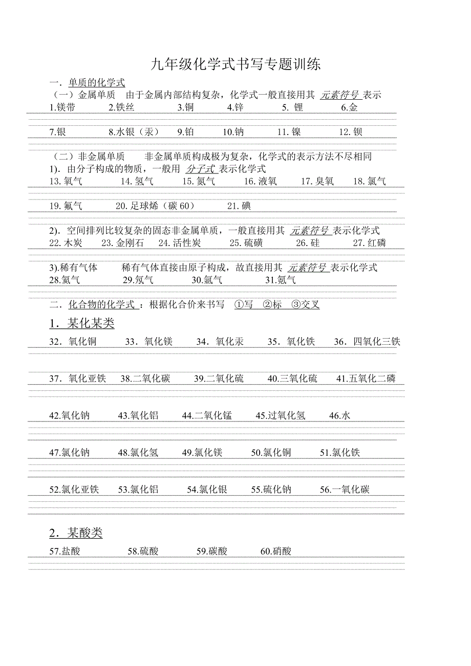 九年级化学式书写专题训练.docx_第1页