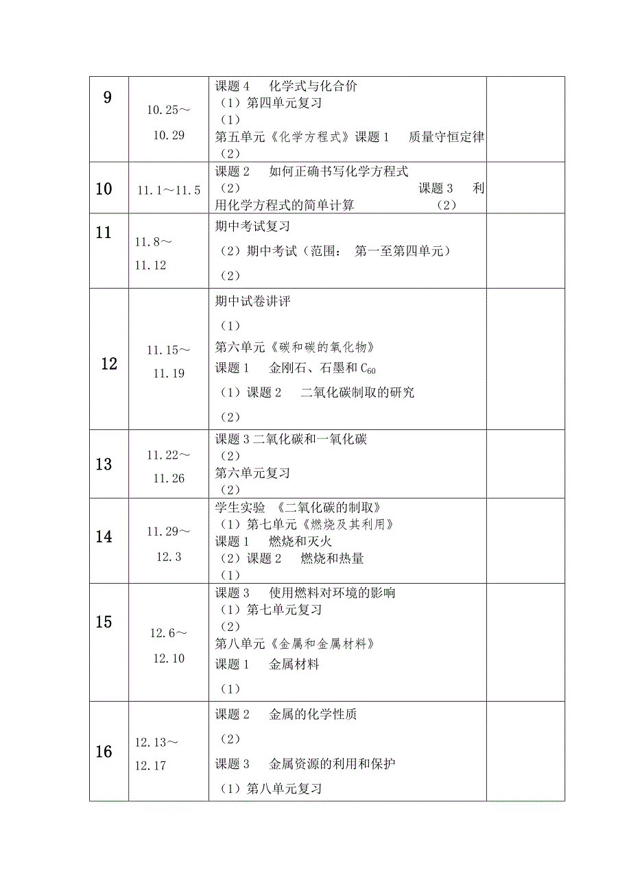 初三化学第一学期教学进度表.doc_第2页