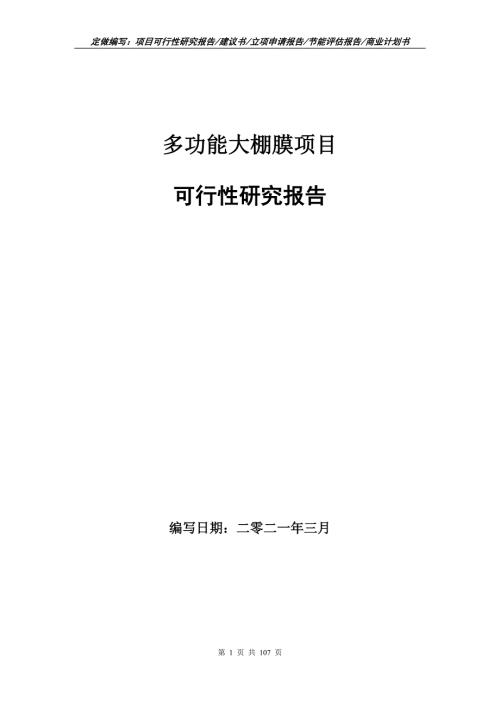多功能大棚膜项目可行性研究报告立项申请.doc