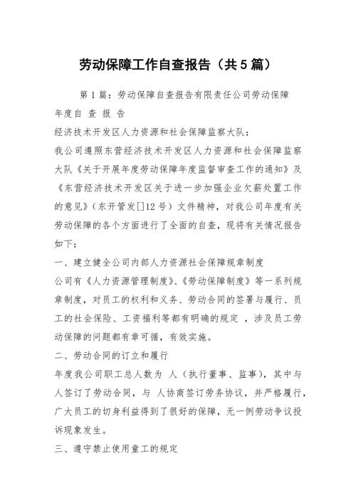 劳动保障工作自查报告共5篇.docx