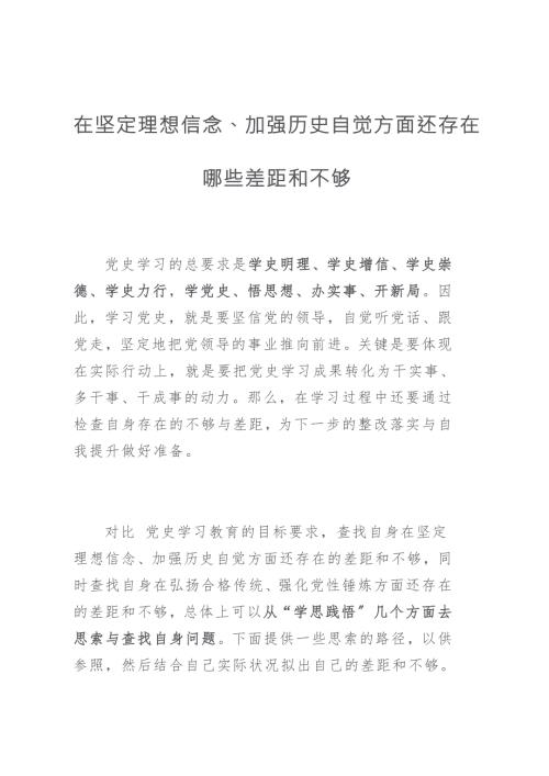 定理想信念增强历史自觉方面还存在哪些差距和不足.docx