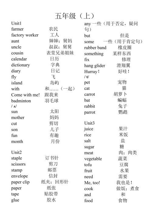 五年级英语单词开心版.doc