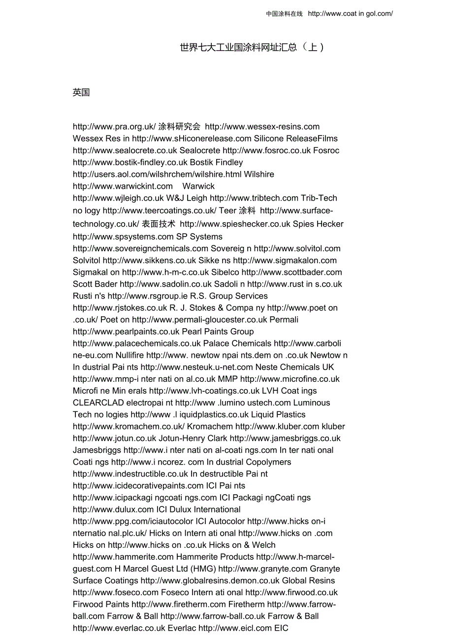 世界七大工业国涂料网址汇总.doc_第1页