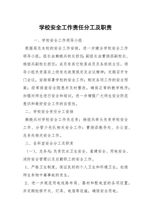 学校安全工作责任分工及职责.docx