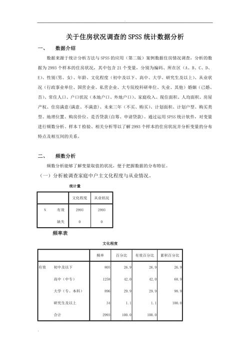 关于住房状况调查的SPSS统计数据分析论文.doc